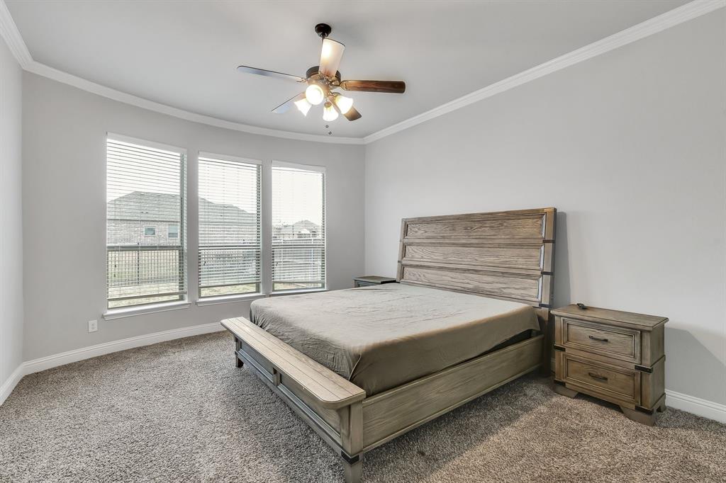 1306 Elizabeth Street Anna, TX 75409 - Photo 27 of 36 Carpeted bedroom with ornamental molding and a ceiling fan
