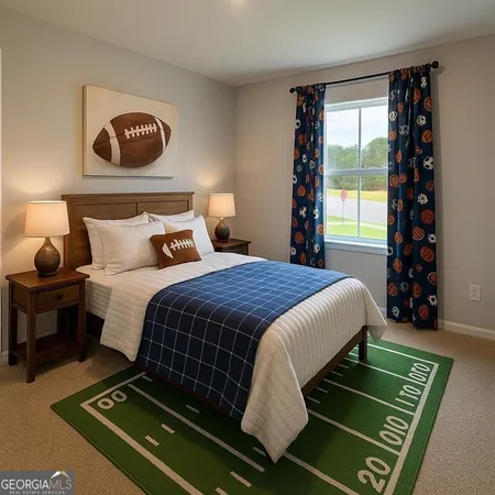 a bedroom with a bed and window