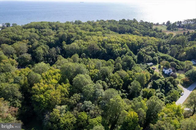 an aerial view of a house with a green yard