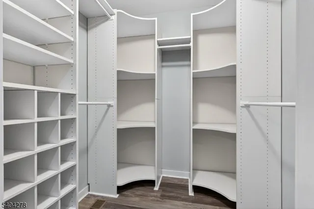 a view of walk in closet with empty racks