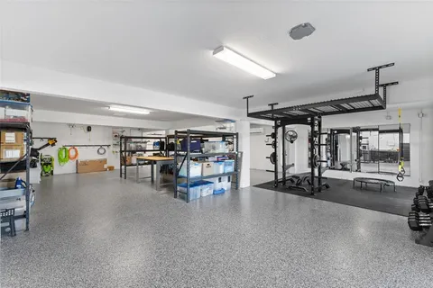 a view of a balcony with sitting area