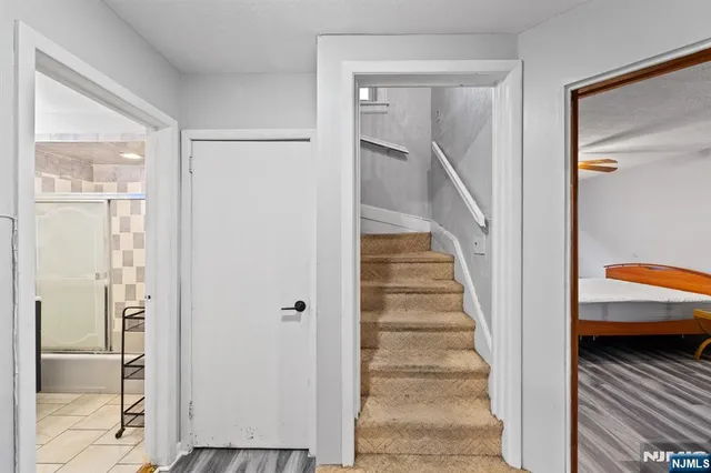 a view of a livingroom from a hallway