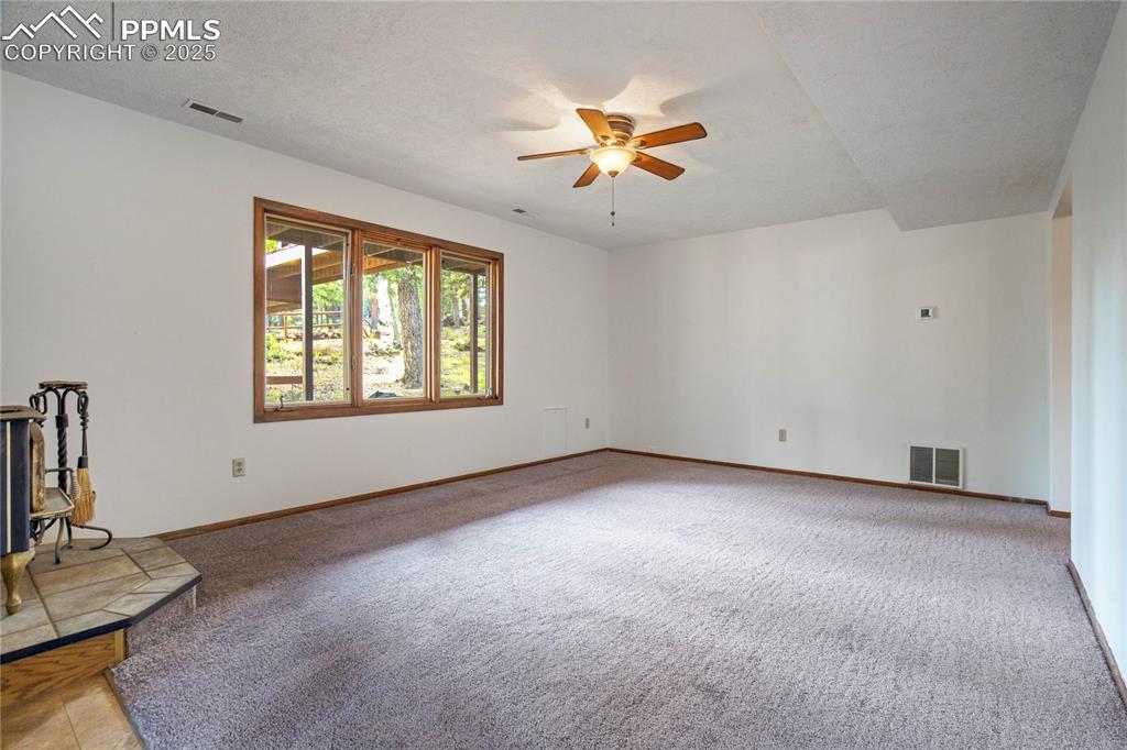 57 Aspen Circle Divide, CO 80814 - Photo 25 of 50 a view of an empty room with chandelier fan and fire place