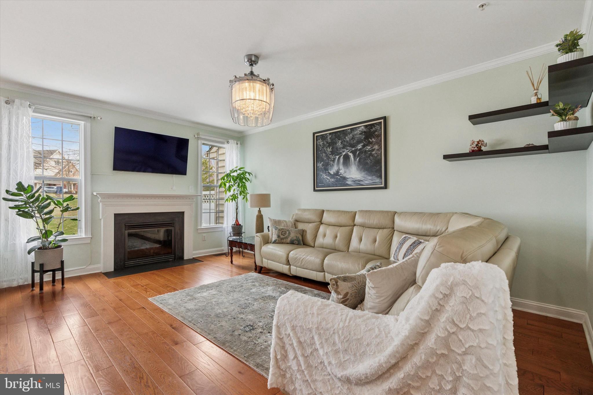 3229 Meadow View Circle, Unit 157 Furlong, PA 18925 - Photo 5 of 28 a living room with furniture a flat screen tv and a fireplace