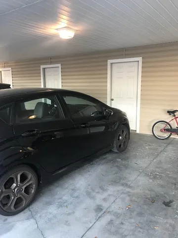 a car parked in a garage