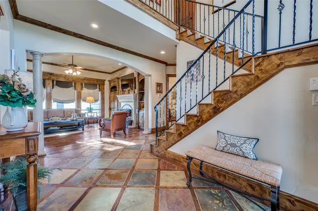 a dining room with furniture