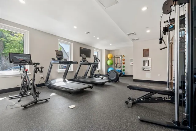 a view of a room with gym equipment