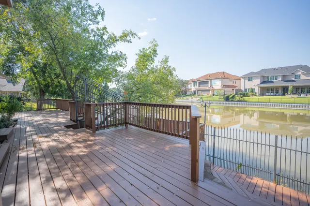 a view of a garden with wooden floor