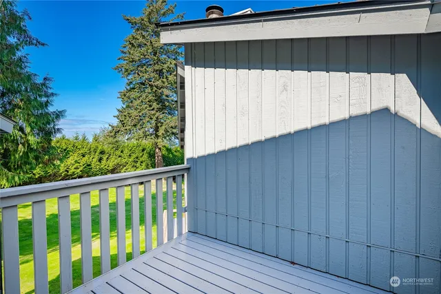 a view of a wooden balcony