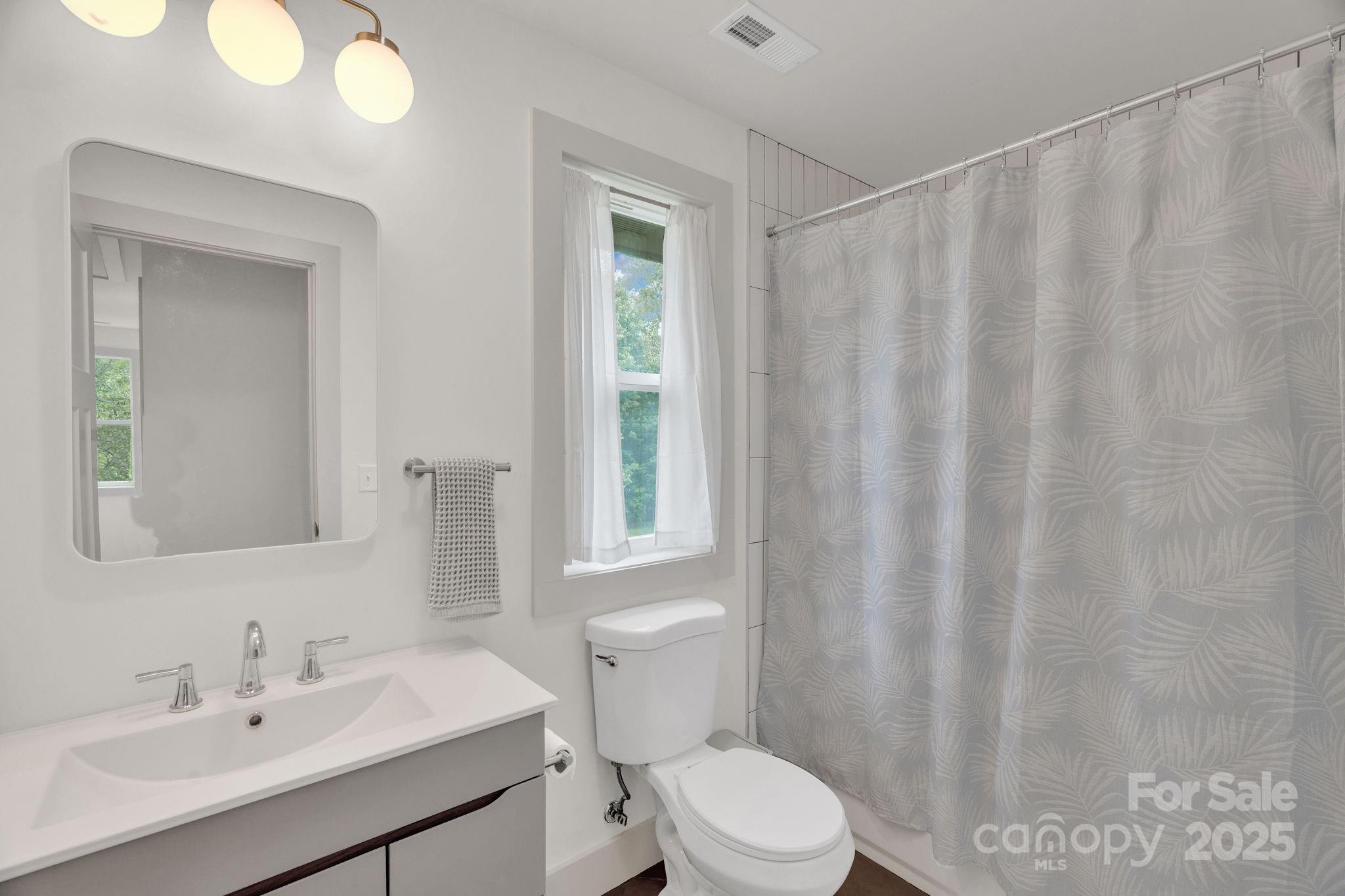 30 Spaulding Road Candler, NC 28715 - Photo 18 of 30 a bathroom with a sink a toilet and shower curtain