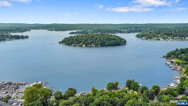 an aerial view of a houses with a lake view