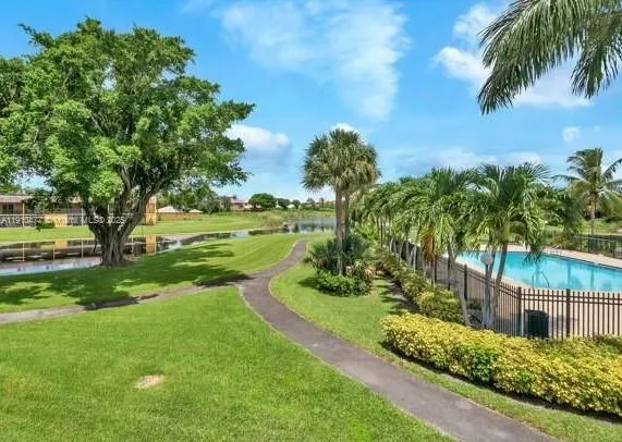 a view of a park with slide