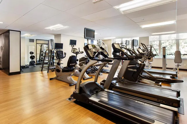 a view of a room with gym equipment