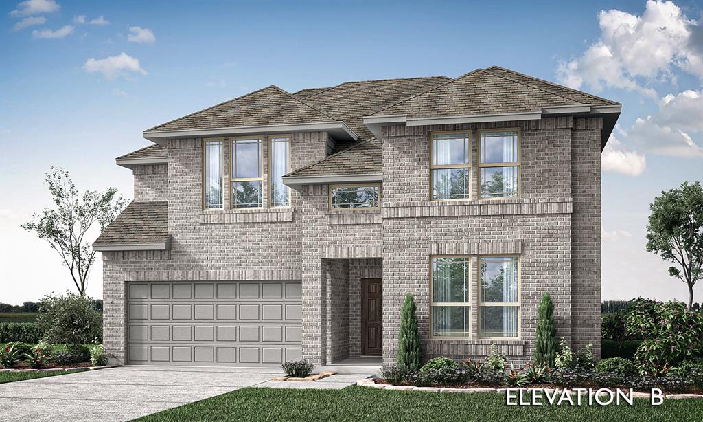 1144 Hitching Post Way Oak Point, TX 75068 - Photo 1 of 39 a front view of a house with a garden and garage