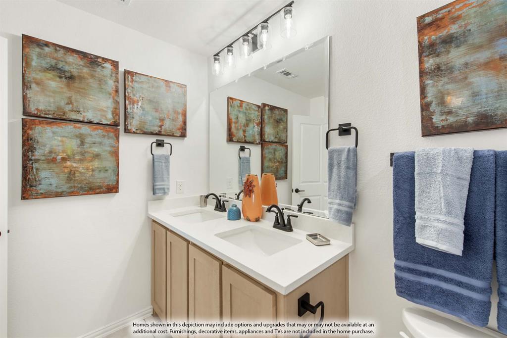 1144 Hitching Post Way Oak Point, TX 75068 - Photo 39 of 39 a bathroom with a sink vanity and a mirror