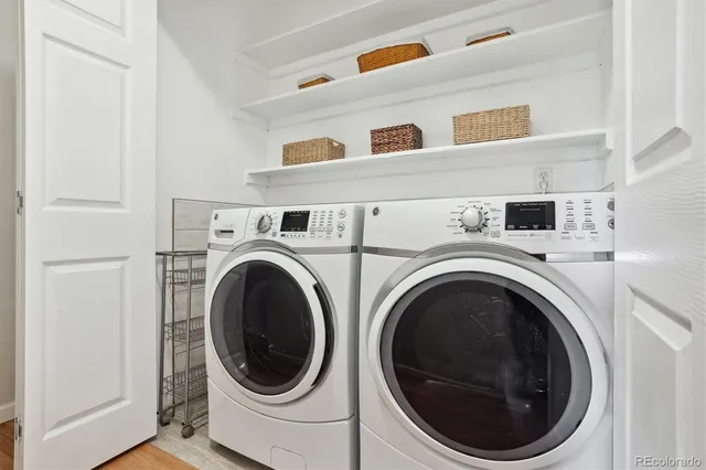 a utility room with dryer and washer