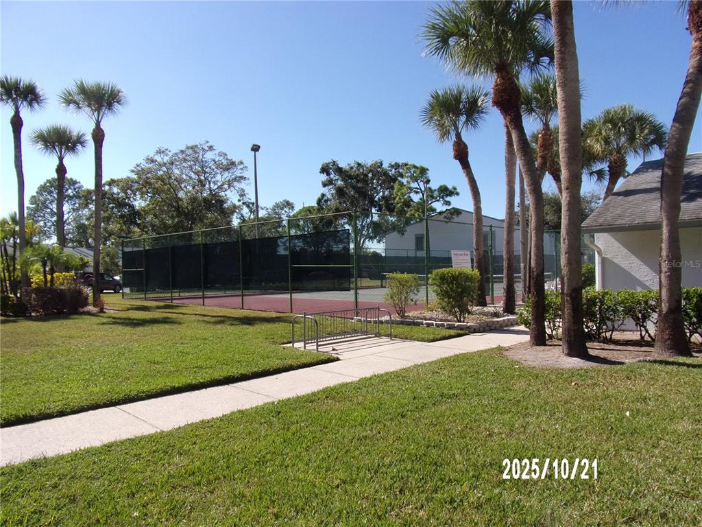 1345 Pine Ridge Circle East, Unit C2 Tarpon Springs, FL 34688 - Photo 21 of 22 a view of a house with a yard and a patio
