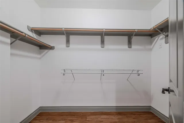 a view of a room with racks on the wall