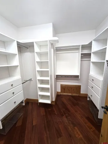 a view of walk in closet with empty racks