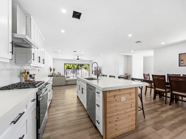 a kitchen with lots of counter top space