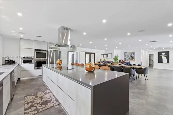 a kitchen with lots of counter top space