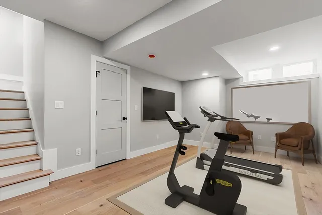 a view of a room with gym equipment