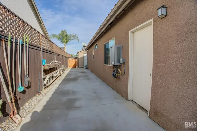 a view of a porch with seating space