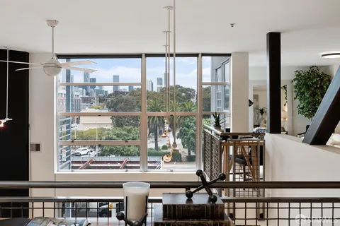 a view of a city from a dining room