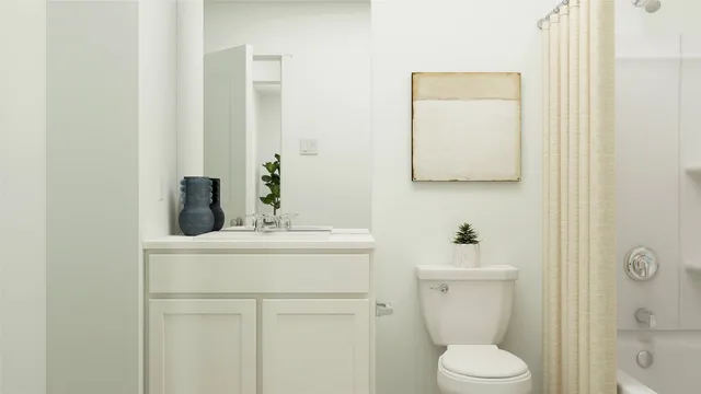 a bathroom with a toilet sink vanity and mirror