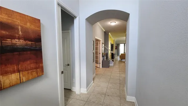 a view of a hallway with a furniture