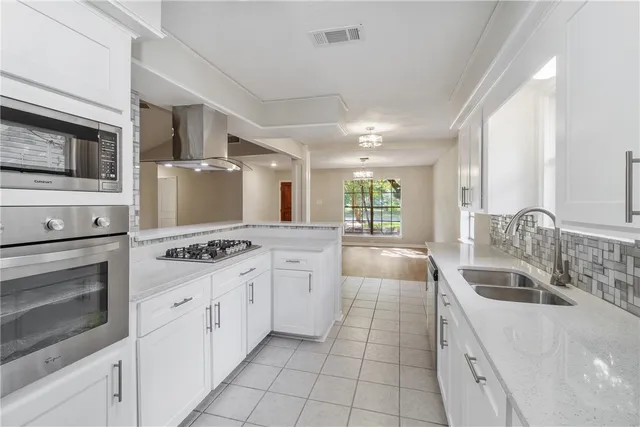 a kitchen with a sink and a stove top oven