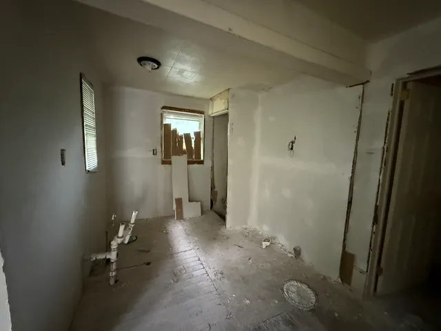 a living room with chairs and a potted plant