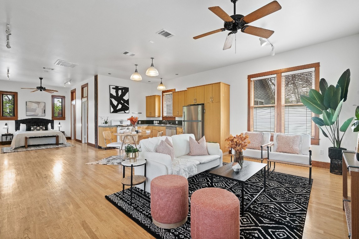 The star of the show is the back unit garage apartments featuring high ceilings, abundant natural light, and a deck that floats among the treetops create an otherworldly retreat, complete with its own laundry, extensive storage, and a full kitchen.