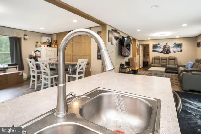 a view of dining room with wooden floor