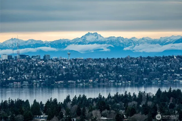 a view of a lake with a mountain