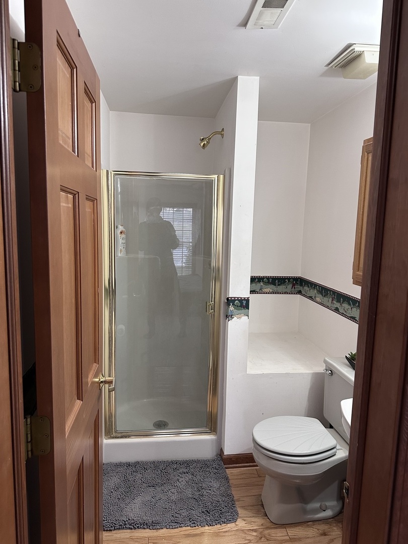 2153 Seaver Lane Hoffman Estates, IL 60169 - Photo 33 of 36 a bathroom with a granite countertop toilet and a shower