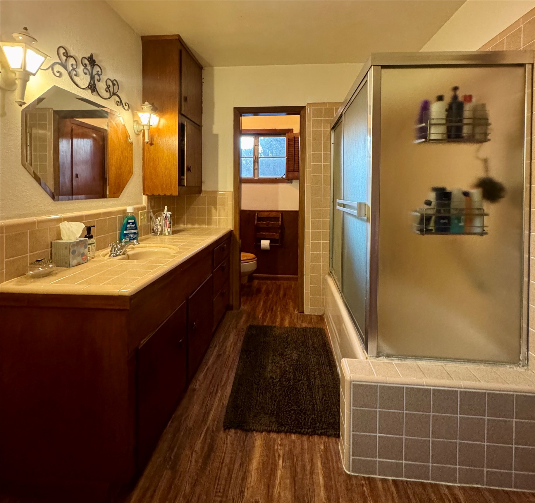 3706 College Street Damon, TX 77430 - Photo 22 of 22 a bathroom with a double vanity sink a toilet a mirror and shower