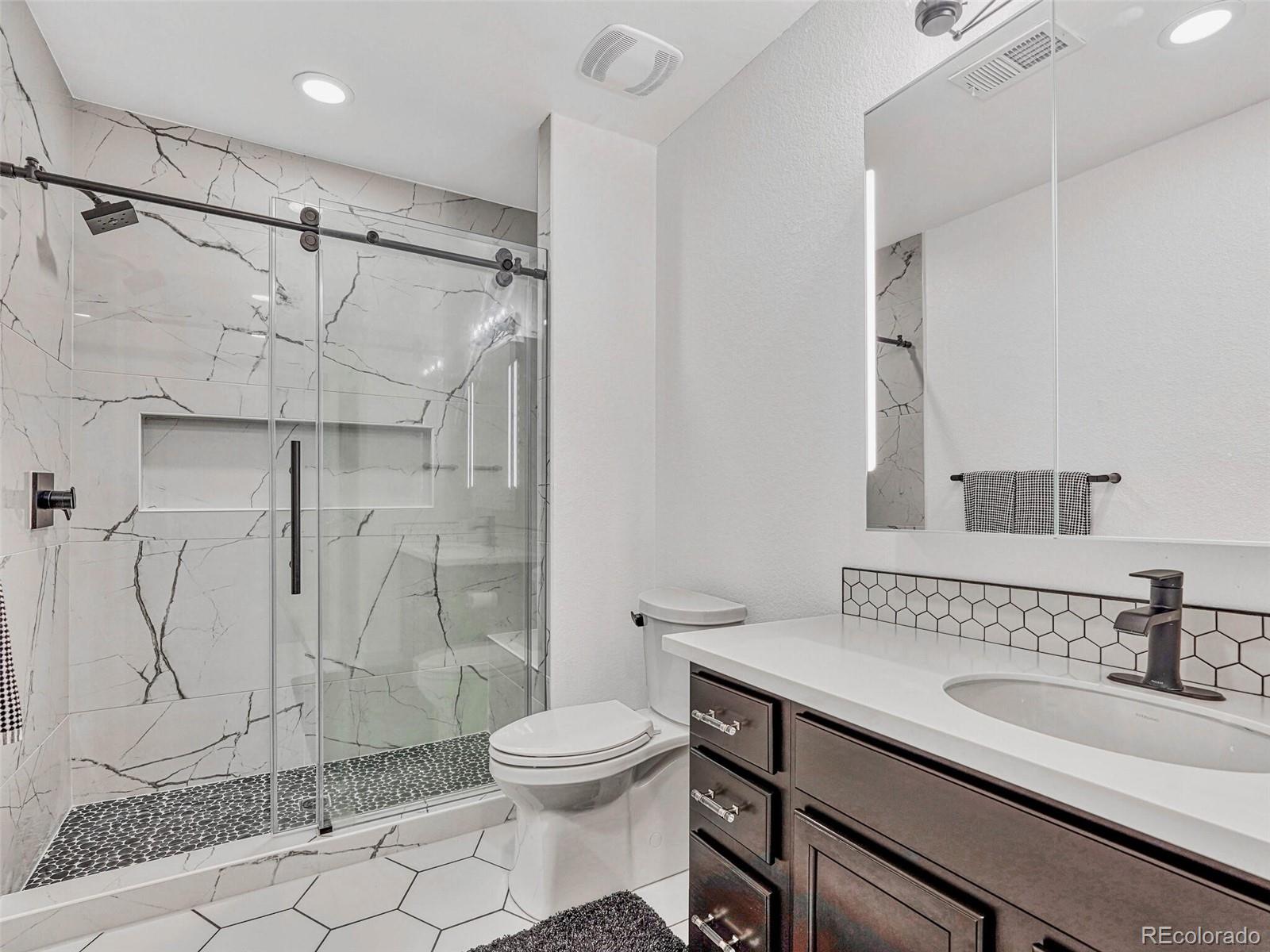 10132 Belvedere Loop Lone Tree, CO 80124 - Photo 32 of 37 a bathroom with a sink toilet and shower