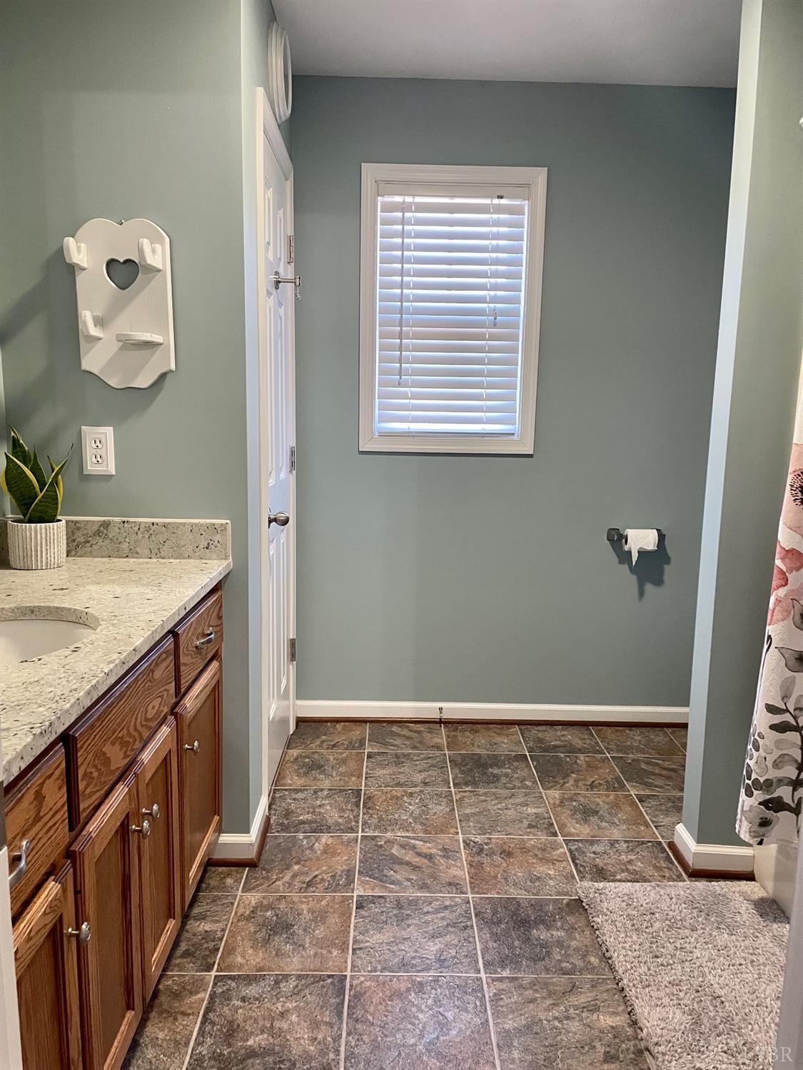 7207 Stage Road Concord, VA 24538 - Photo 17 of 29 a bathroom with a granite countertop sink a toilet and a mirror