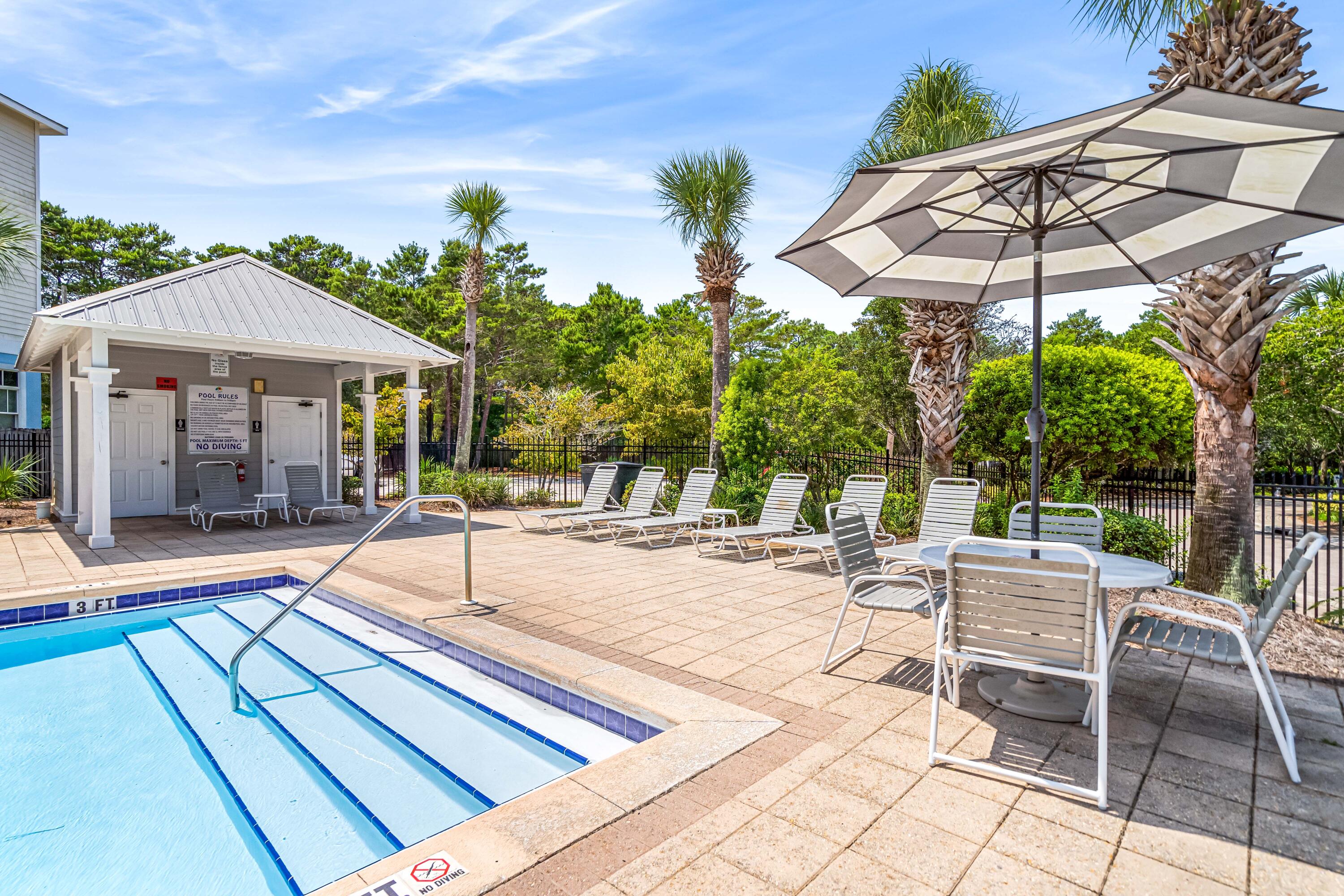 120 Hidden Lake Way Santa Rosa Beach, FL 32459 - Photo 42 of 56 a patio with a table and chairs under an umbrella