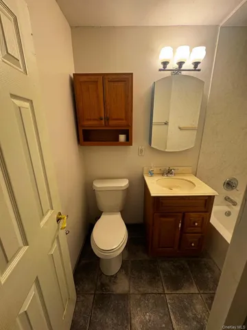 a bathroom with a sink toilet and mirror