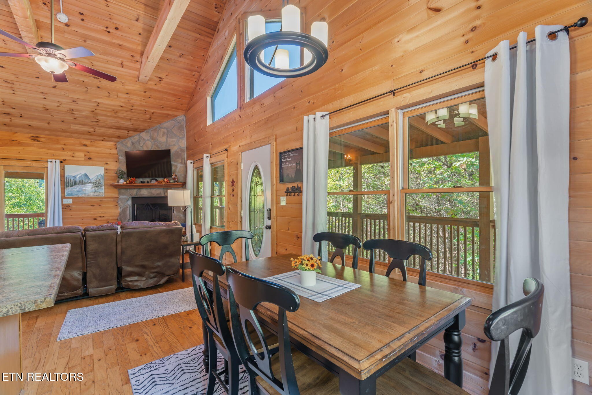1723 Springer Road Sevierville, TN 37862 - Photo 19 of 43 a dining room with furniture a fireplace and wooden floor