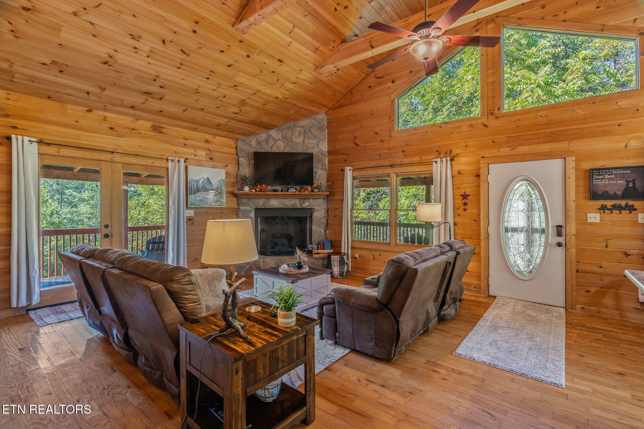1723 Springer Road Sevierville, TN 37862 - Photo 10 of 43 a living room with furniture a fireplace a flat screen tv and windows