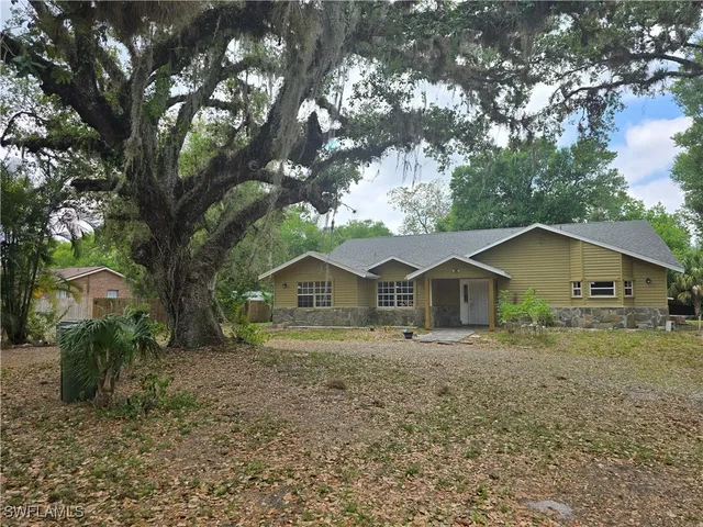a view of a large tree in front of a house with large tree