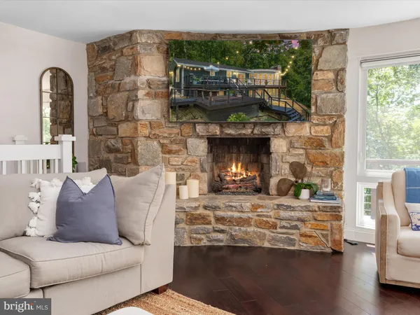 a garden view with a seating space