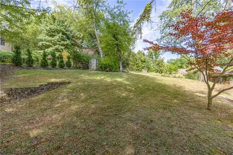 a view of a field with trees in the background