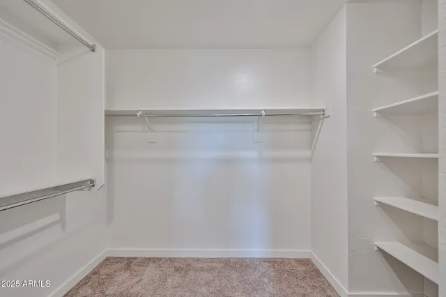 a view of walk in closet with empty racks