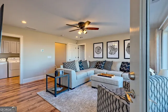 a view of a yard with an ocean view