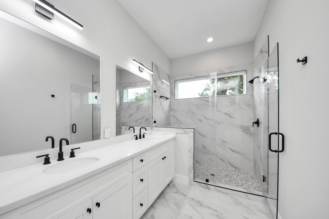 3419 Arlington Street Houston, TX 77018 - Photo 28 of 44 Spa-inspired primary bathroom with dual vanities