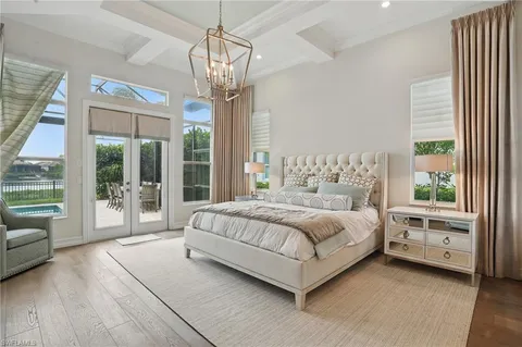 a spacious bedroom with a bed and a large window